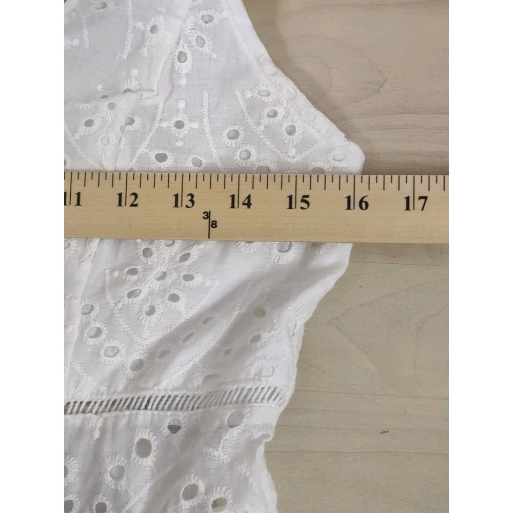 Simplee White Eyelet Cottagecore Dress Large V Neck Beach Summer Boho Hippie - Picture 4 of 9